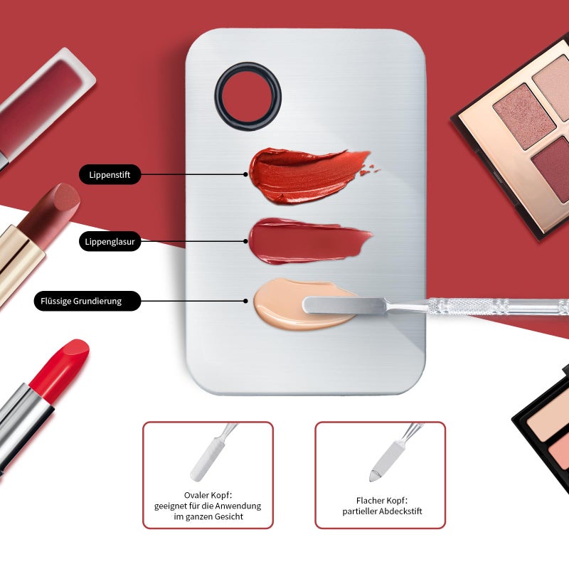 ALIOBC Makeup Mixing Palette, Upgrad Stainless Steel Metal Mixing Tray with Spatula Artist Tool for Mixing Foundation Nail-Art - Image 5