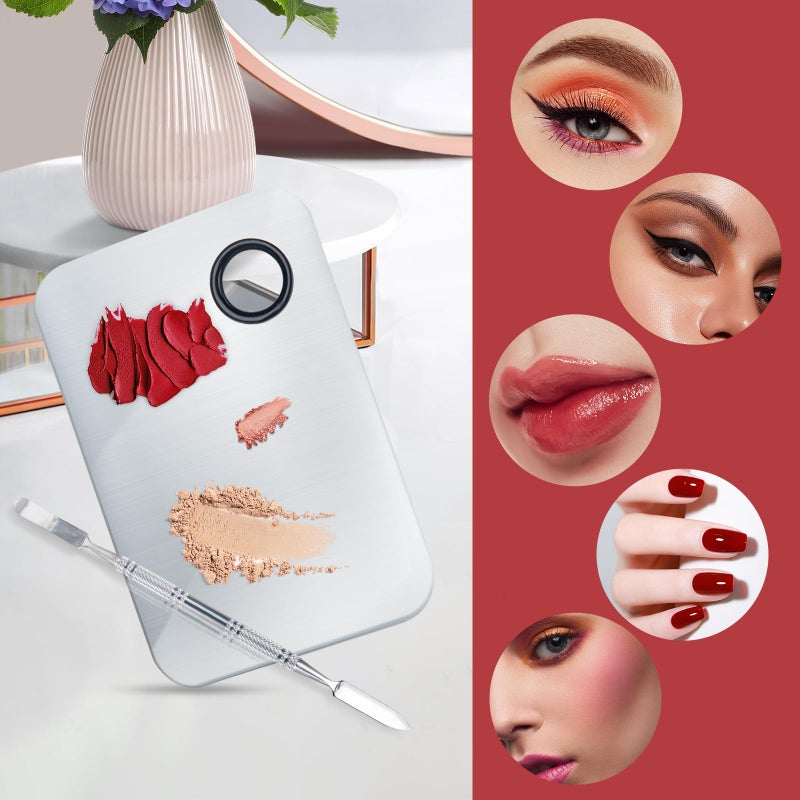 ALIOBC Makeup Mixing Palette, Upgrad Stainless Steel Metal Mixing Tray with Spatula Artist Tool for Mixing Foundation Nail-Art - Image 3