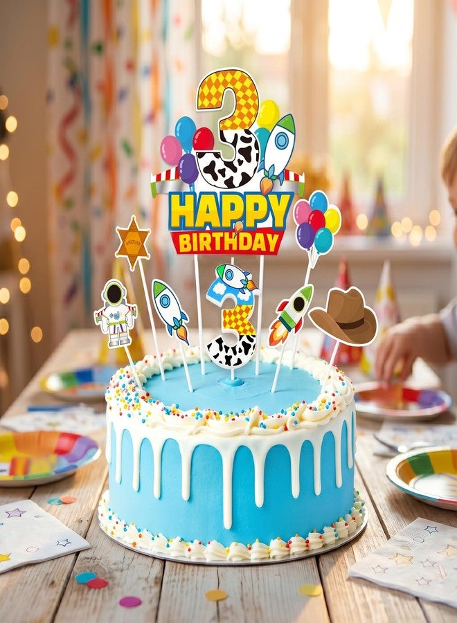 CHENRINDECO 3th Cartoon Story Birthday Candle, Blue Sky White Cloud Balloon Cupcake Toppers, Cartoon Themed Birthday Party Supplies - Image 2