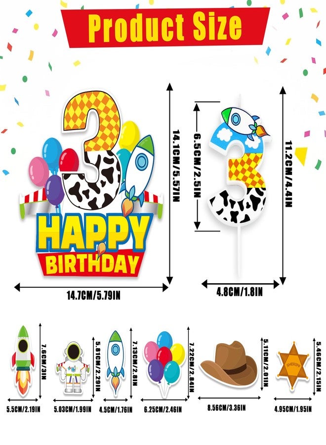 CHENRINDECO 3th Cartoon Story Birthday Candle, Blue Sky White Cloud Balloon Cupcake Toppers, Cartoon Themed Birthday Party Supplies - Image 4