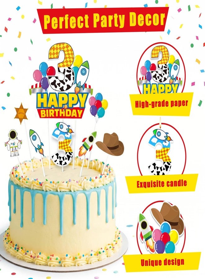 CHENRINDECO 3th Cartoon Story Birthday Candle, Blue Sky White Cloud Balloon Cupcake Toppers, Cartoon Themed Birthday Party Supplies - Image 5