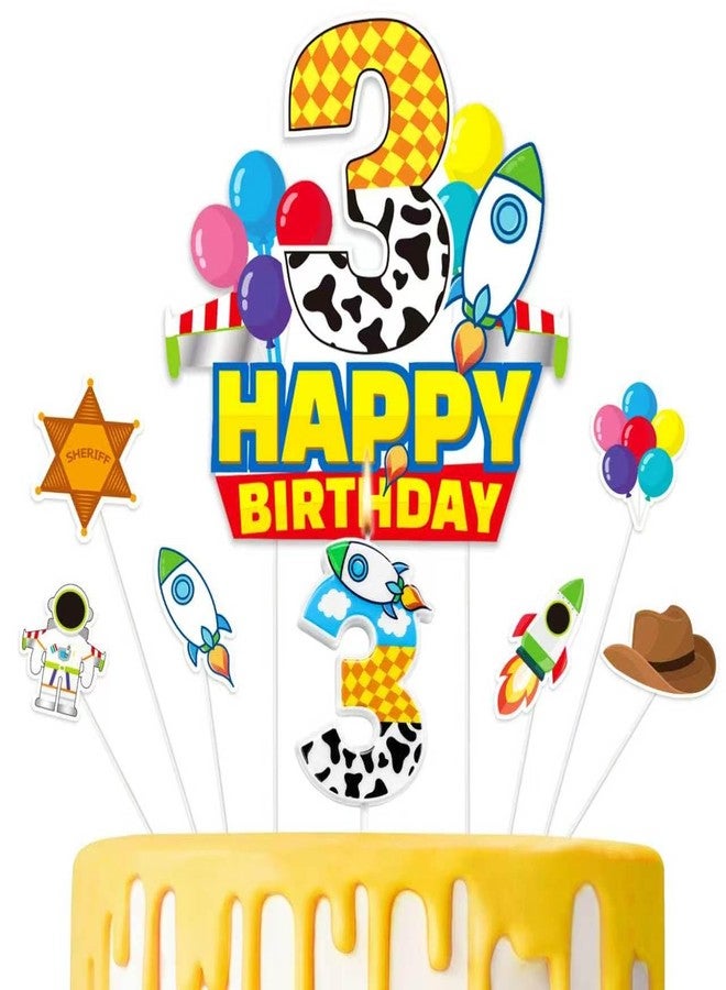 CHENRINDECO 3th Cartoon Story Birthday Candle, Blue Sky White Cloud Balloon Cupcake Toppers, Cartoon Themed Birthday Party Supplies - Image 1
