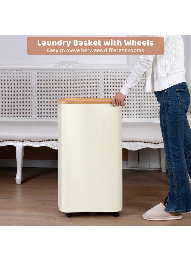 iEGrow Laundry Basket with Wheels, 110L Clothes Hamper for Laundry, Laundry Hamper with Lid and Inner Bag, for Laundry Room, Bedroom, Dormitory Storage,Beige