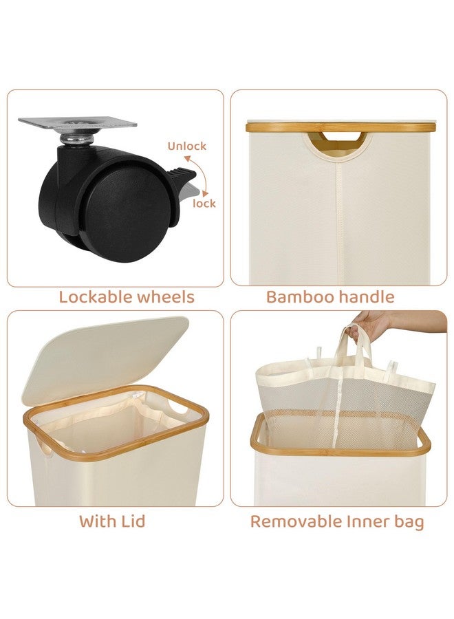 iEGrow Laundry Basket with Wheels, 110L Clothes Hamper for Laundry, Laundry Hamper with Lid and Inner Bag, for Laundry Room, Bedroom, Dormitory Storage,Beige