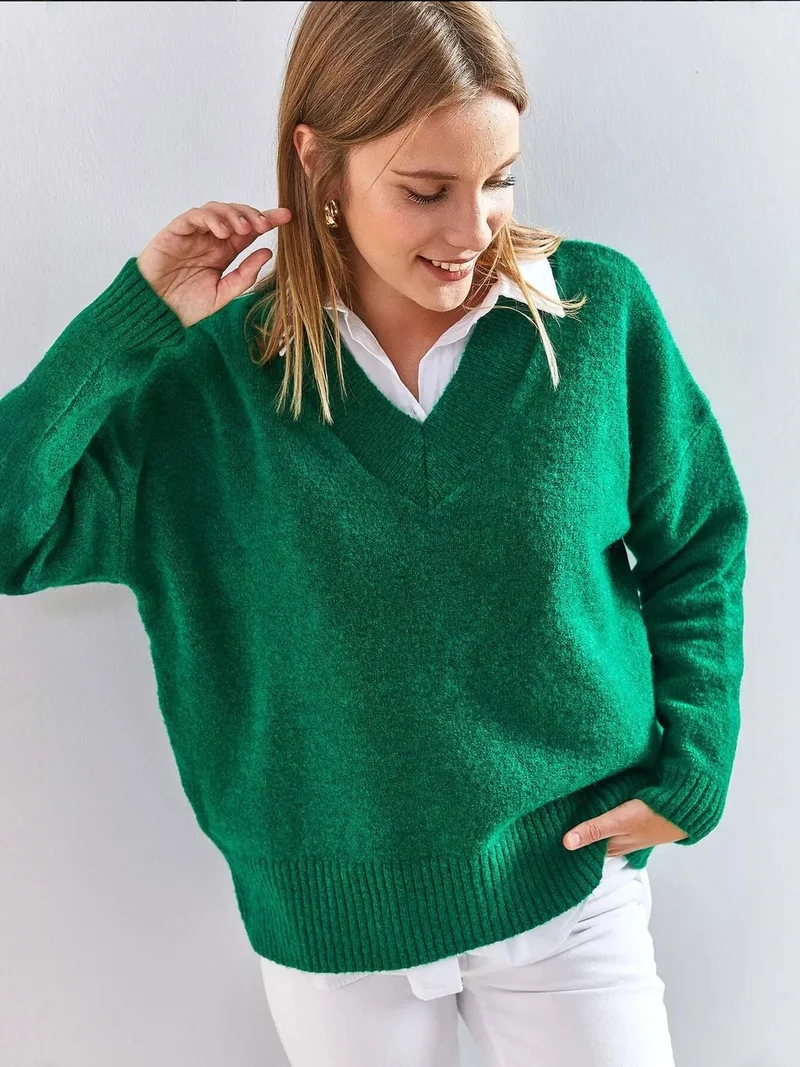 Bianco Lucci LUCCI V-Neck Long Sleeve Sweater