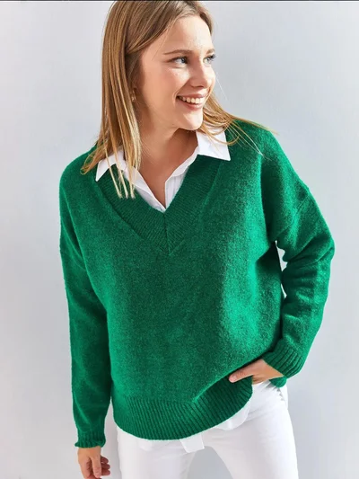 Bianco Lucci LUCCI V-Neck Long Sleeve Sweater