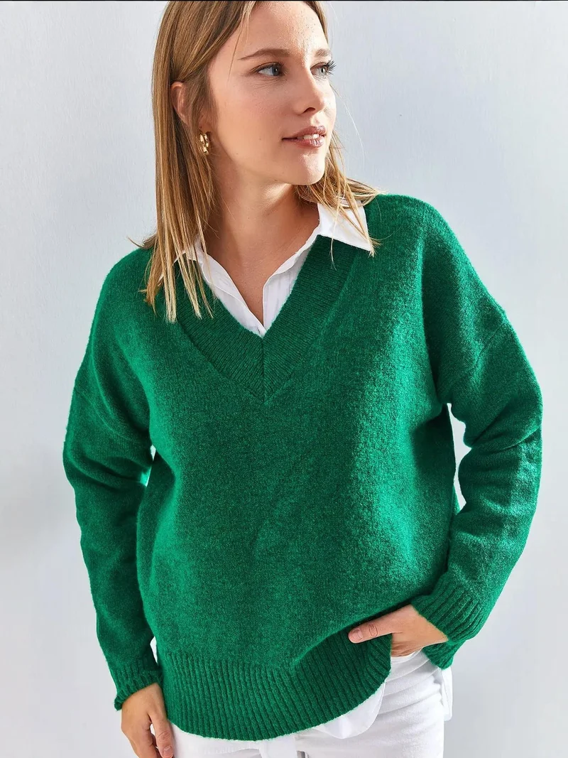 Bianco Lucci LUCCI V-Neck Long Sleeve Sweater