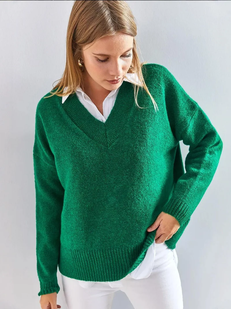 Bianco Lucci LUCCI V-Neck Long Sleeve Sweater