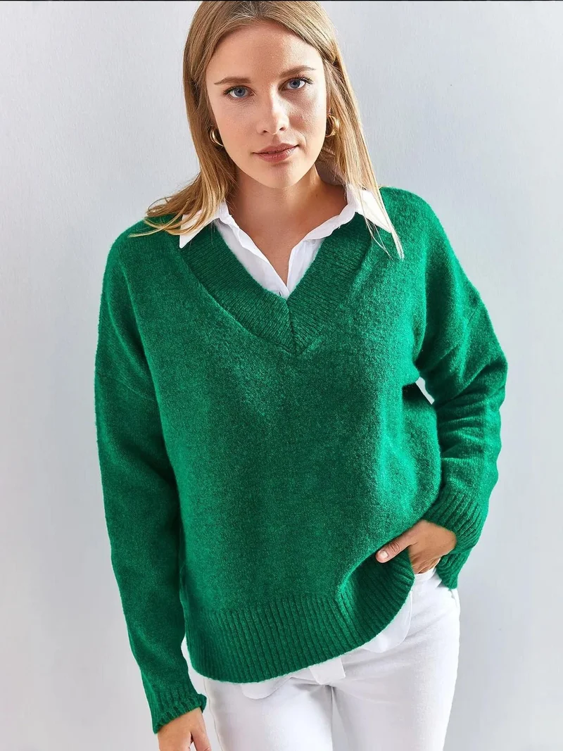 Bianco Lucci LUCCI V-Neck Long Sleeve Sweater