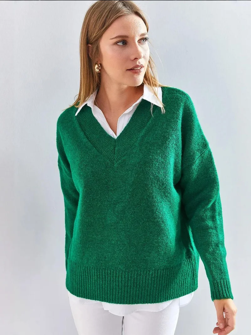 Bianco Lucci LUCCI V-Neck Long Sleeve Sweater