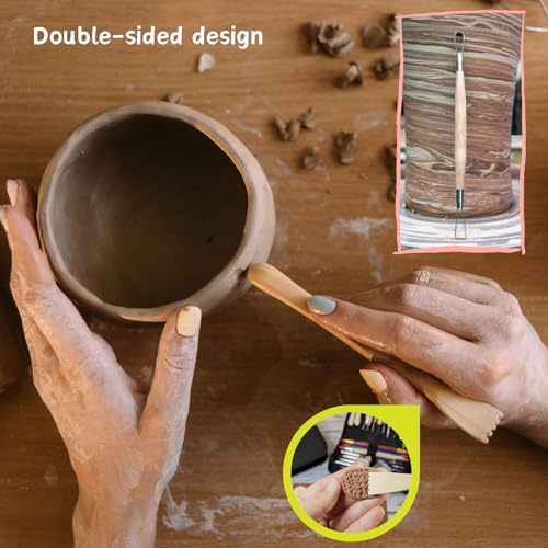 TEMONTIAN Pottery Tool Kit，Clay Sculpting Tools,43 Pcs Double Sided Pottery Wheel Tools for Adults，Pottery Carving Tools，Pottery Kiln Tools at Home，Ceramics Tools Set with Carrying Case Bag and Apron - Image 5