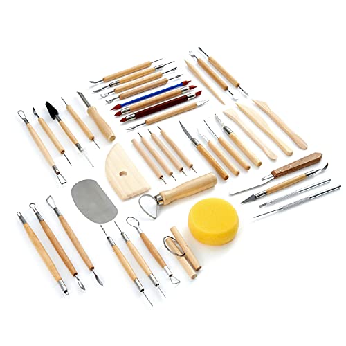 TEMONTIAN Pottery Tool Kit，Clay Sculpting Tools,43 Pcs Double Sided Pottery Wheel Tools for Adults，Pottery Carving Tools，Pottery Kiln Tools at Home，Ceramics Tools Set with Carrying Case Bag and Apron - Image 2
