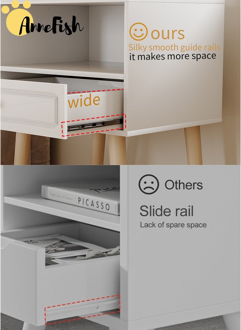 AnneFish 45*34*60cm Nightstand with Drawer Home Bedside Table 2-Tier Modern Nightstands End Coffee Table with Open Storage Shelf for Bedrooms - Image 5
