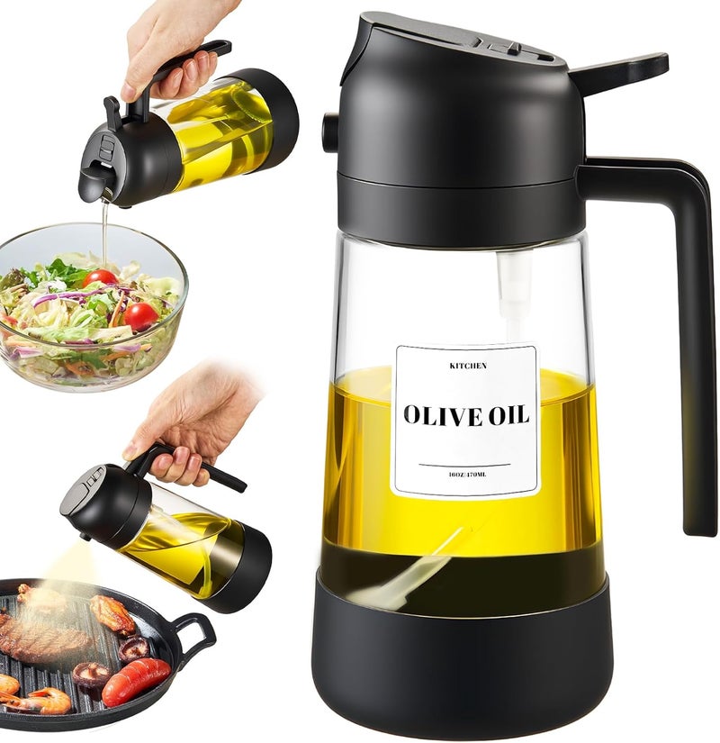 PARACITY Oil Dipenser Bottle with Silicone Bottom, 2 in 1 Olive Oil Sprayer and Dispenser, Oil Spray Bottle 500ML/ 17OZ for Cooking, Kitchen, BBQ, Air Fryer, Salad, Baking(1PC Black) - Image 1