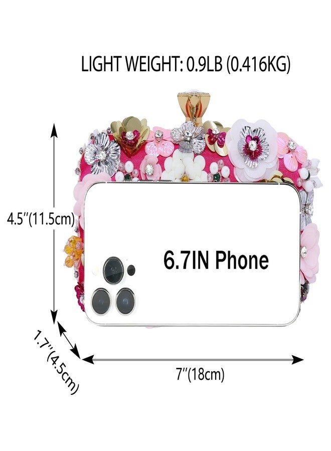Milisente Women's Clutch Purse Flower Evening Handbag Chain Strap Shoulder Bag With Handle(Hot Pink) - Image 3