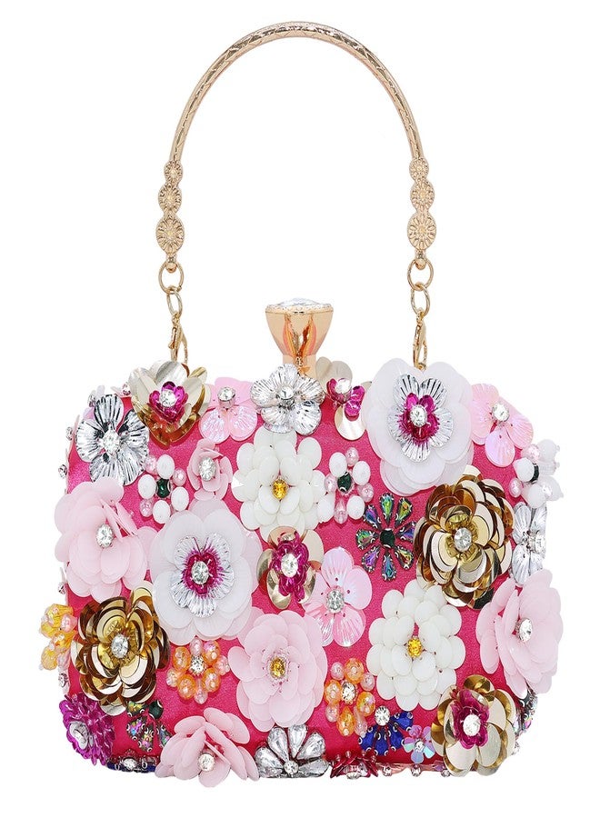 Milisente Women's Clutch Purse Flower Evening Handbag Chain Strap Shoulder Bag With Handle(Hot Pink) - Image 1
