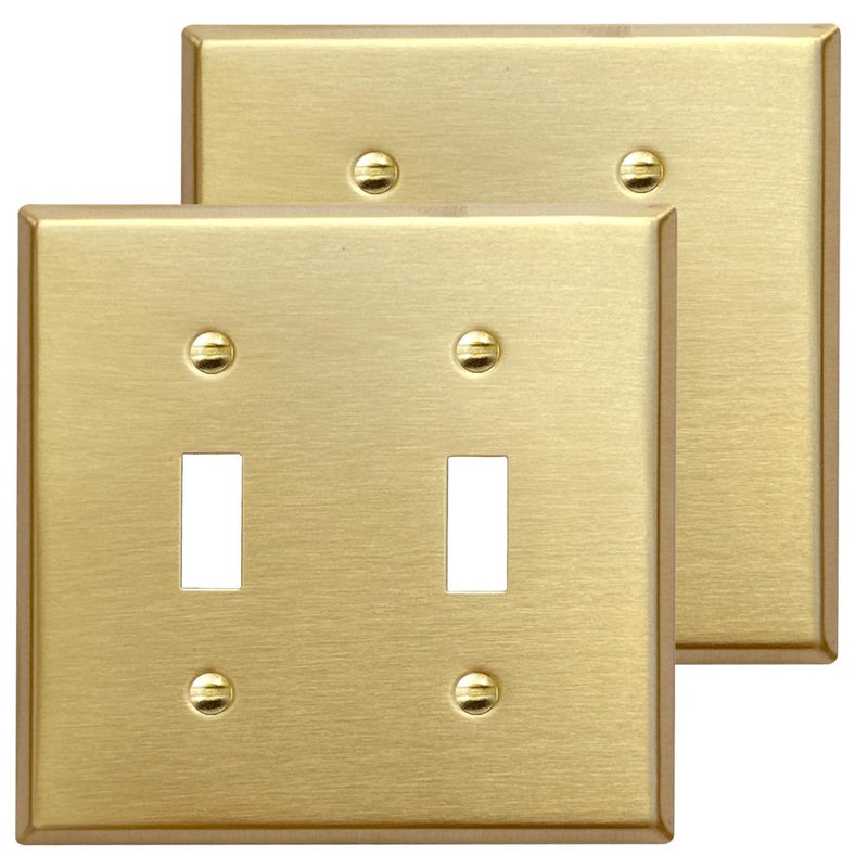 Rio Salto MIDSIZE BRASS Signature Collection Decorative Brushed Brass Gold Metal Outlet Covers Light Switch Cover Plate Premium Wall Plate Covers 2Gang Double Toggle Flip Switch 5 x 494 2Pack - Image 2
