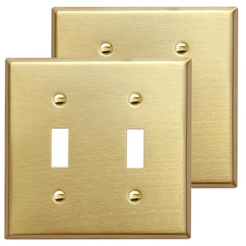 Rio Salto MIDSIZE BRASS Signature Collection Decorative Brushed Brass Gold Metal Outlet Covers Light Switch Cover Plate Premium Wall Plate Covers 2Gang Double Toggle Flip Switch 5 x 494 2Pack - Image 1