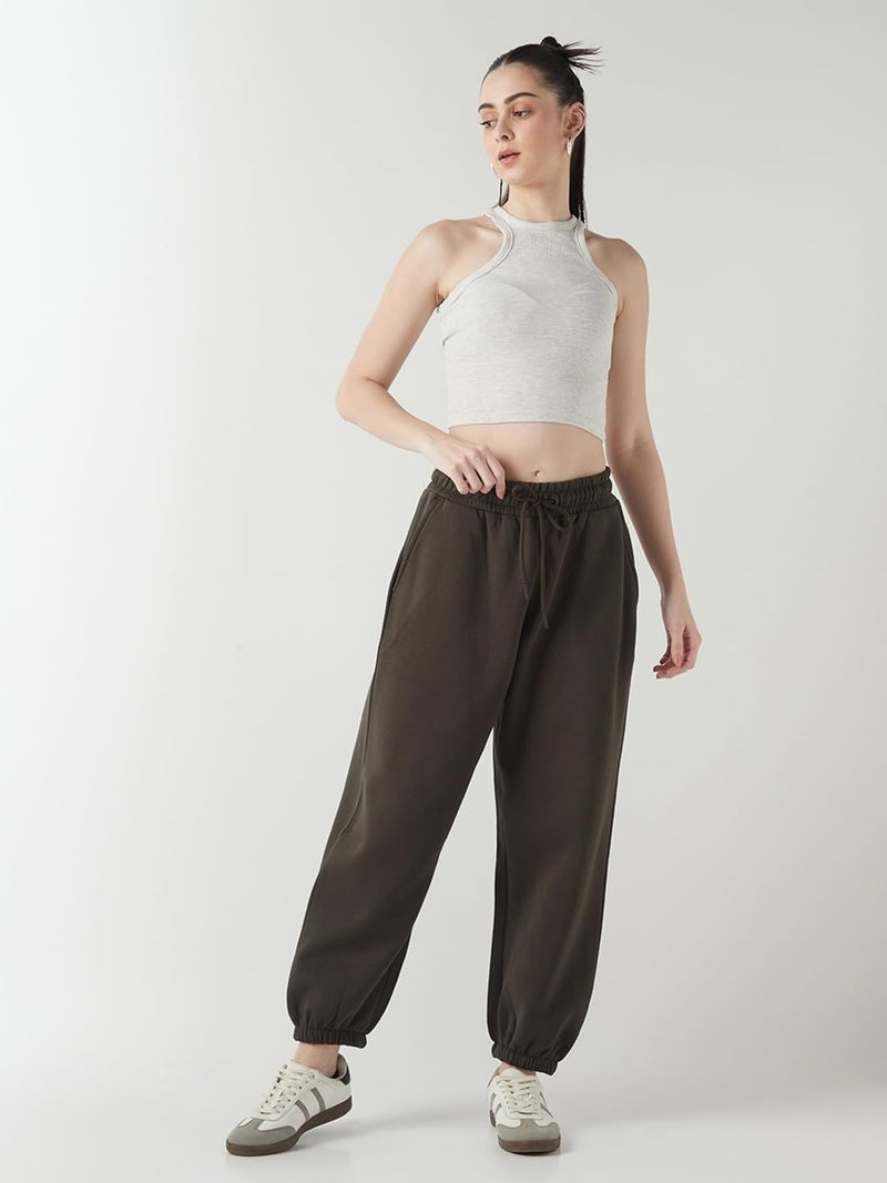 Bewakoof Women's Solid Super Loose Fit Poly Cotton Joggers_649925_Brown_2XL - Image 5