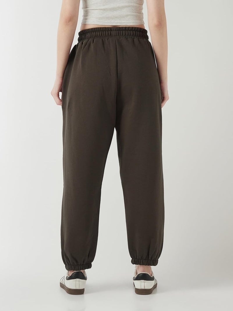 Bewakoof Women's Solid Super Loose Fit Poly Cotton Joggers_649925_Brown_2XL - Image 4