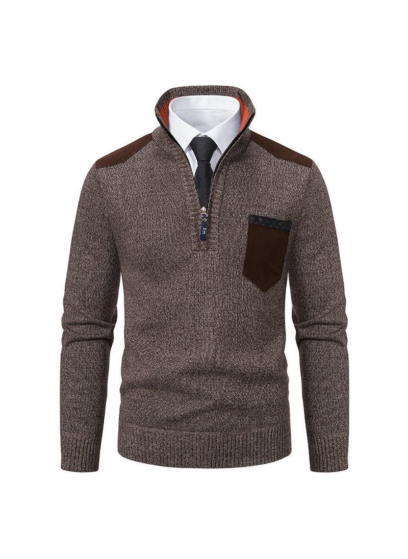 Generic - Autumn/Winter Trendy Polo/Turtle Neck Pullover Fleece-Lined And Thickened Sweater Men Casual Warm Knit Base Layer Top Youth Wool Beige - Image 1
