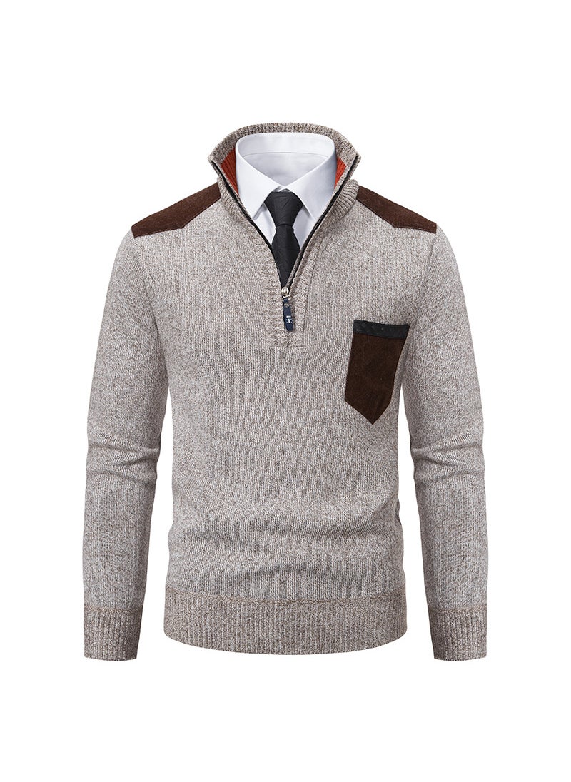 Generic - Autumn/Winter Trendy Polo/Turtle Neck Pullover Fleece-Lined And Thickened Sweater Men Casual Warm Knit Base Layer Top Youth Wool Beige - Image 1