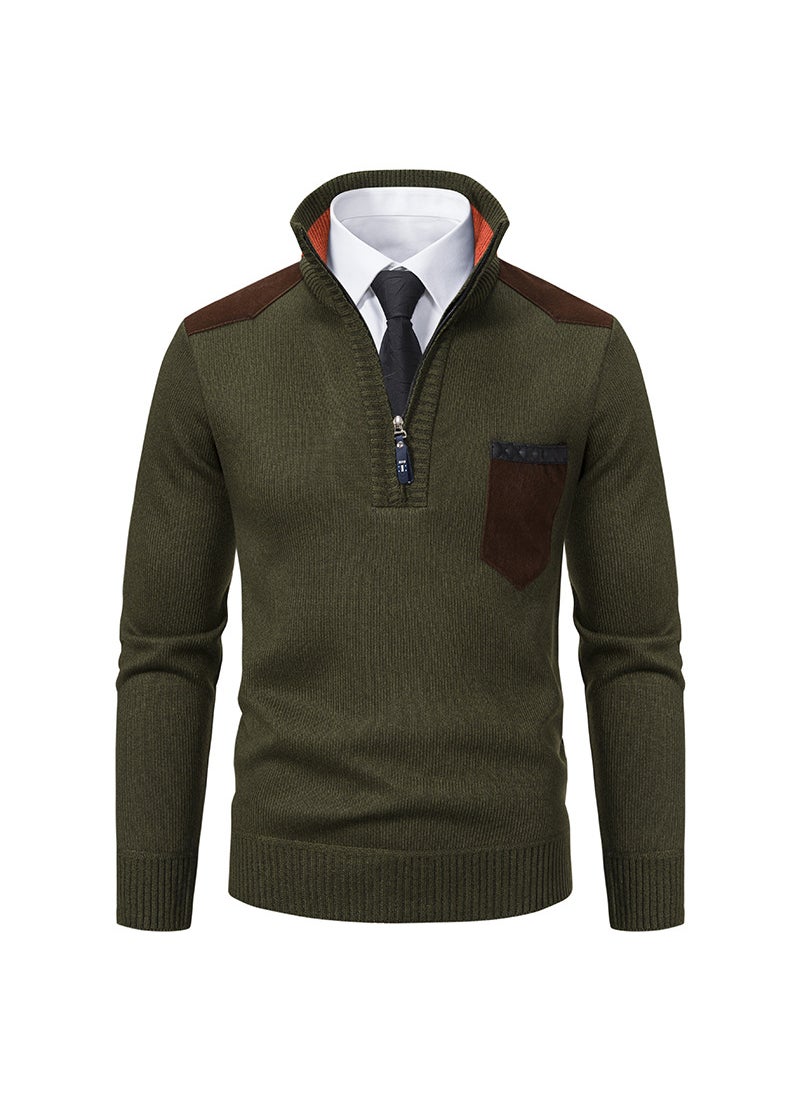 Generic - Autumn/Winter Trendy Polo/Turtle Neck Pullover Fleece-Lined And Thickened Sweater Men Casual Warm Knit Base Layer Top Youth Wool Beige - Image 1
