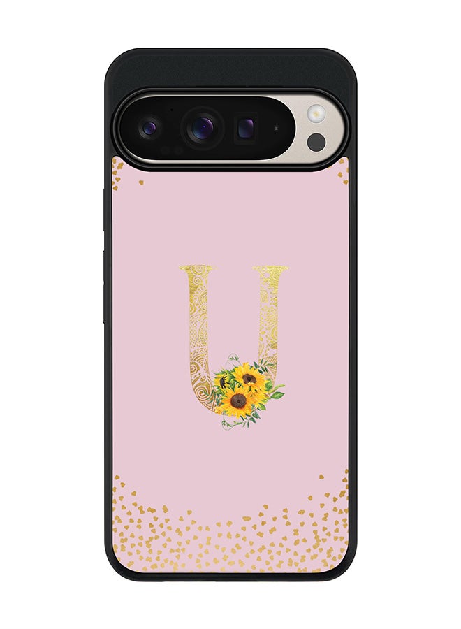 Stylizedd For Google Pixel 9 Pro XL Case,Slim fit Camera Protection, Shockproof Thin Phone cover - Custom Floral Monogram - U (Pink ) - Image 1