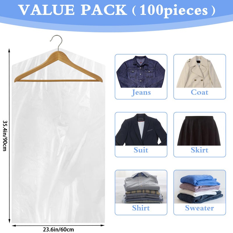 AYZTKUX 100 Pack Dry Cleaning Plastic Bags, Dry Cleaners Bags for Clothes, Clothes Covers for Home Storage, Travel, Moving (35.4 x 23.6 In) - Image 2