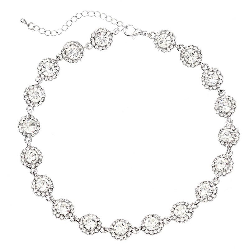 ACEDRE Colorful Crystal Choker Necklace Sparkly Rhinestone Chokers Necklaces Gold Chain Party Prom Neck Jewelry for Women (2-Silver) - Image 1