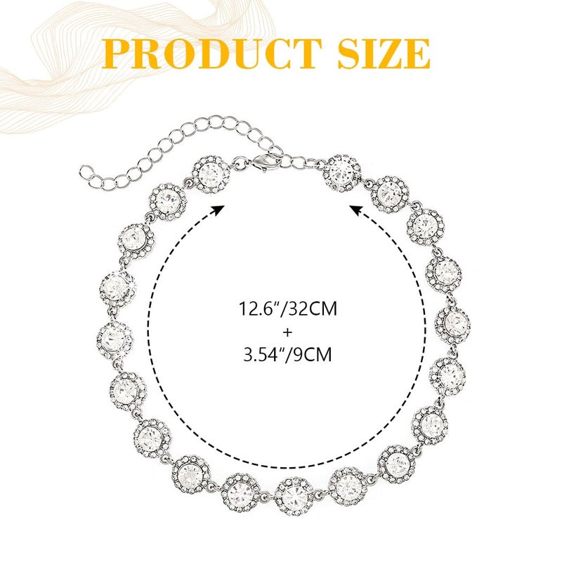 ACEDRE Colorful Crystal Choker Necklace Sparkly Rhinestone Chokers Necklaces Gold Chain Party Prom Neck Jewelry for Women (2-Silver) - Image 4