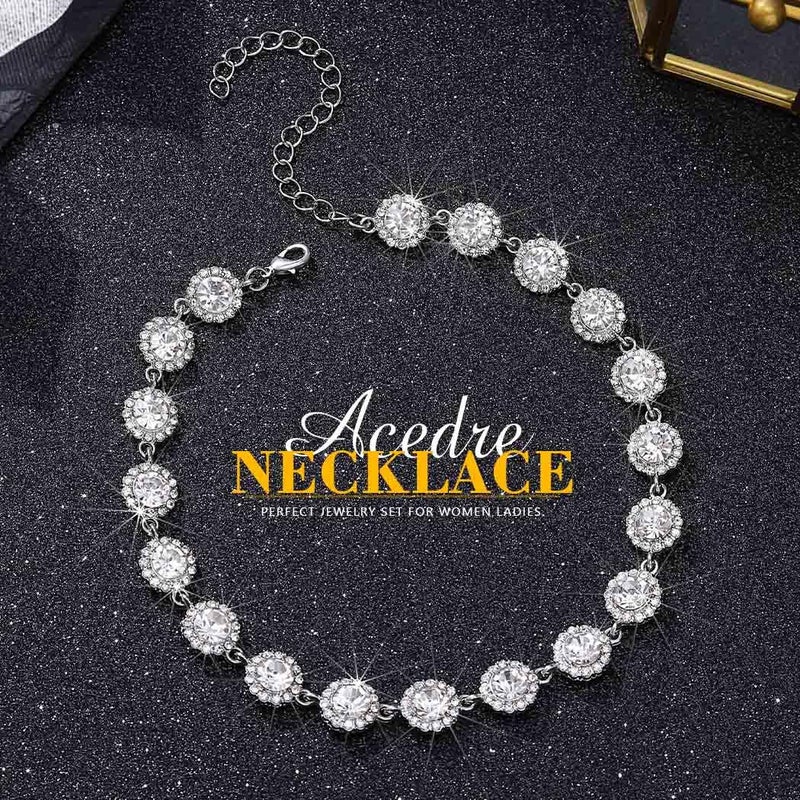 ACEDRE Colorful Crystal Choker Necklace Sparkly Rhinestone Chokers Necklaces Gold Chain Party Prom Neck Jewelry for Women (2-Silver) - Image 2