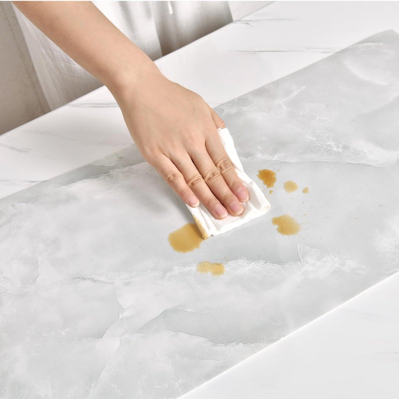 Haimin Wall Panels Peel and Stick 10 Pieces 23.6x11.8in (19.4 Sq.Ft. Coverage) Lightweight Backsplash Marble Look Tile (not Real Marble) Ideal for Kitchen Living Rooms Bedrooms (Light Gray-MNH) - Image 5