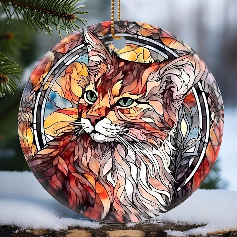 Touber Cat Ornament, Christmas Ornament, Christmas Decoration, Holiday Present Idea, Heirloom Keepsake, Round Ceramic, Gift Exchange, Bauble Present, Gift Idea, Cat - Image 1