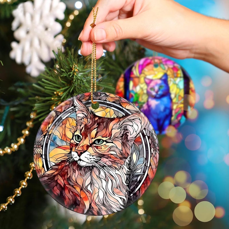 Touber Cat Ornament, Christmas Ornament, Christmas Decoration, Holiday Present Idea, Heirloom Keepsake, Round Ceramic, Gift Exchange, Bauble Present, Gift Idea, Cat - Image 5