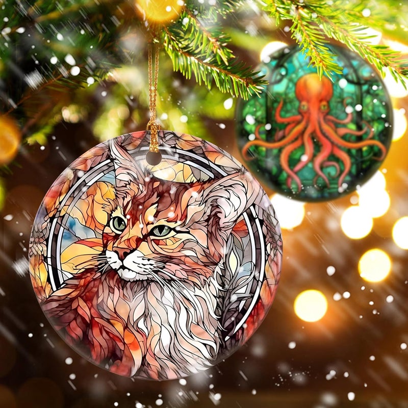 Touber Cat Ornament, Christmas Ornament, Christmas Decoration, Holiday Present Idea, Heirloom Keepsake, Round Ceramic, Gift Exchange, Bauble Present, Gift Idea, Cat - Image 4