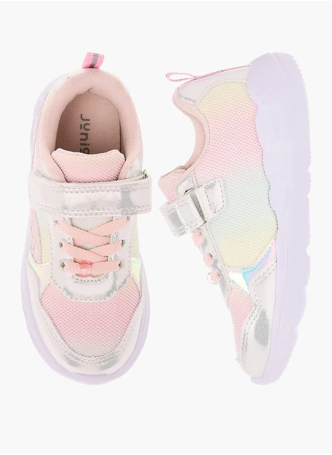 جونيورز Girls Panelled Light-Up Sneakers with Hook and Loop Closure Ramadan Collection