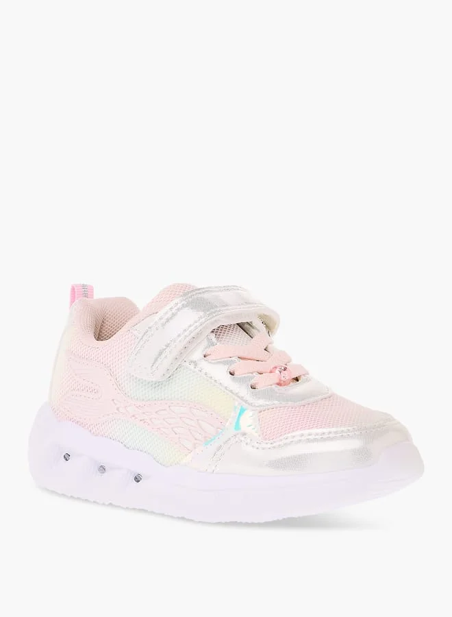 JUNIORS Girls Panelled Light-Up Sneakers with Hook and Loop Closure