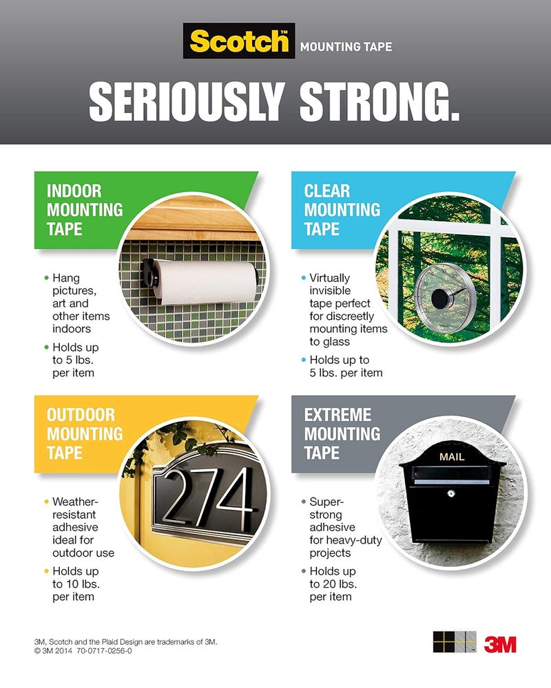 Scotch  Mount Indoor Tape 1 In X 50 In (2.54Cm X 1.27M) Holds Up 6.8 Kg Whole Roll White Color Multi-Surface Easy To Use No Tools Double Sided Adhesive Tape 1 Roll/Pack - Image 4