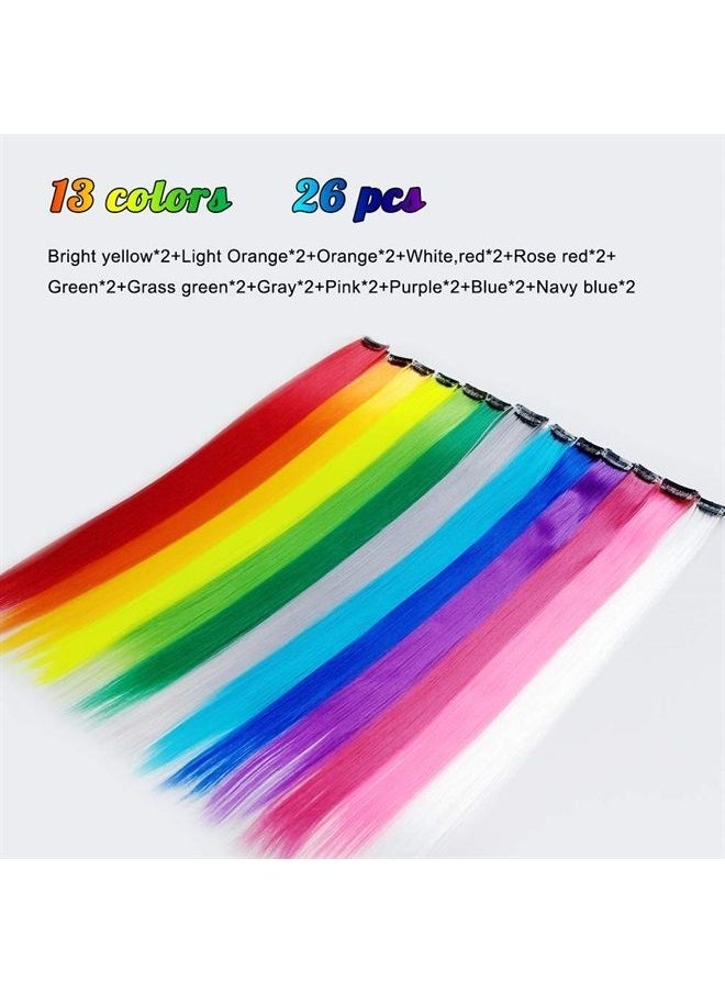 HH FASHION 26 Pack Colored Party Highlights Clip in Hair Extensions for Girls 20 inches Multi-colors Straight Hair Synthetic Hairpieces In The Party(13colored) 
