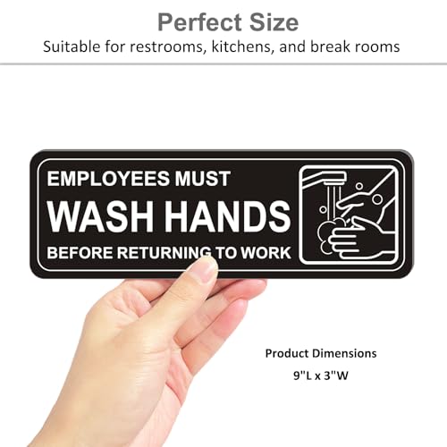 i-CowFun (4 Pack) Premium Self-adhesive Employees Must Wash Hands Sign, 9" x 3" Durable Acrylic Hand Washing Signs with Symbols, for Business, Restaurant, Salons, Hotel, Motel, Rest Stops, Public Restrooms - Image 4