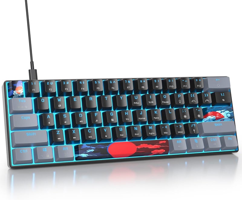Owpkeenthy لوحة مفاتيح ميكانيكية للألعاب بنسبة 60% من مع مفتاح أحمر، سلكية فائقة الصغر مع RGB، لوحة مفاتيح صغيرة بإضاءة خلفية للكمبيوتر وXbox وPS4 (داكن/مفتاح أحمر) - Image 1