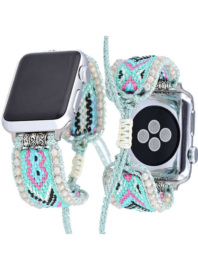 Braided Boho Bracelets Compatible with Apple Watch Band 41mm 40mm 38mm,Women Handmade Woven Dressy Beaded Adjustable Drawstring Bohemian Watch Strap for iWatch SE Series 9 8 7 6 5 4 3 2 1