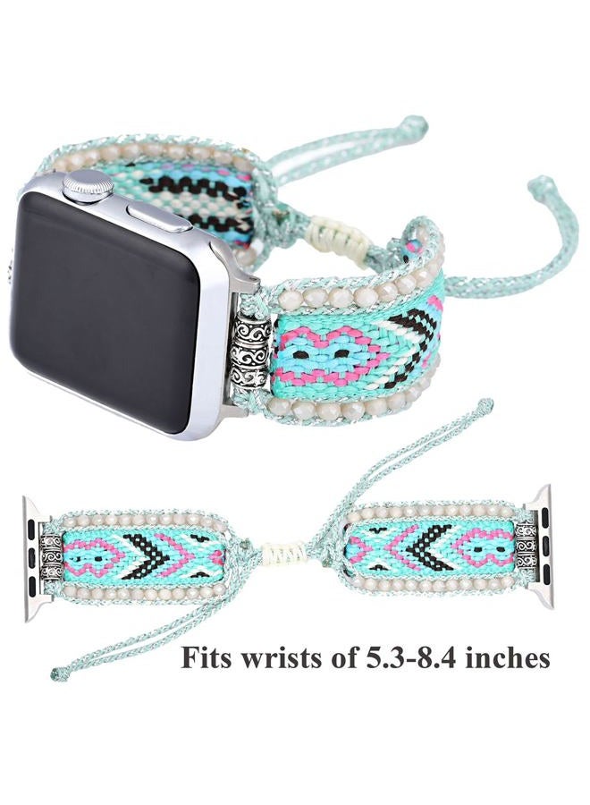 Braided Boho Bracelets Compatible with Apple Watch Band 41mm 40mm 38mm,Women Handmade Woven Dressy Beaded Adjustable Drawstring Bohemian Watch Strap for iWatch SE Series 9 8 7 6 5 4 3 2 1