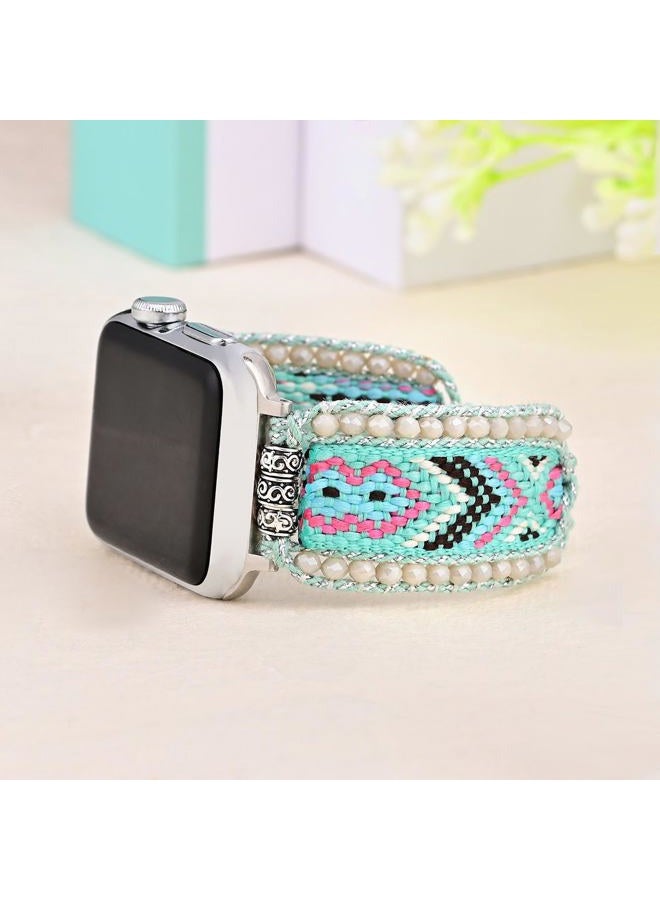 Braided Boho Bracelets Compatible with Apple Watch Band 41mm 40mm 38mm,Women Handmade Woven Dressy Beaded Adjustable Drawstring Bohemian Watch Strap for iWatch SE Series 9 8 7 6 5 4 3 2 1