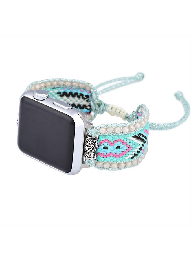Braided Boho Bracelets Compatible with Apple Watch Band 41mm 40mm 38mm,Women Handmade Woven Dressy Beaded Adjustable Drawstring Bohemian Watch Strap for iWatch SE Series 9 8 7 6 5 4 3 2 1