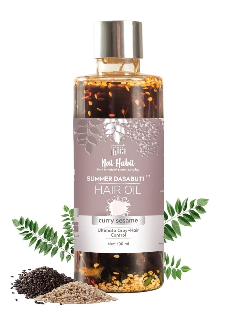 Nat Habit Curry Sesame Summer Hair Oil For Oily, Normal, Curly, Colored Hair With 16 Herbs, Coconut and Amla (100ml) - Image 1