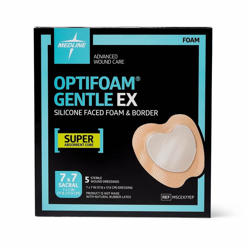 Medline Optifoam Gentle EX Bordered Foam Adhesive Dressing 7 x 7 Sacral 5 Count