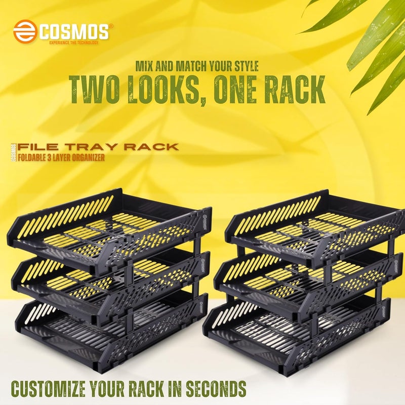 E-COSMOS Store ® File Tray Rack ABS Plastics | Foldable Office Desk Accessories | Durable & Sturdy | Easy Assembly | Efficient Organizer | Plastic Office Stationery Files Layer Rack (3 Layer) - Image 5