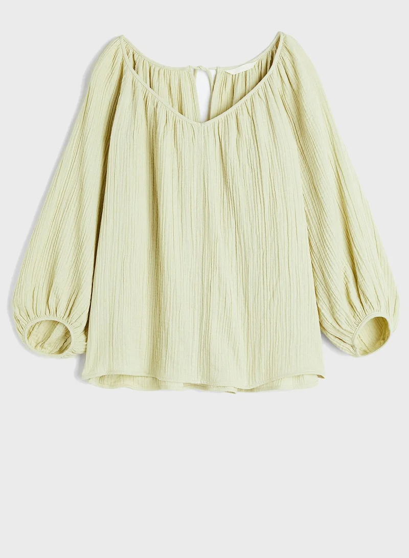H&M Puff Sleeve Crinkled Top